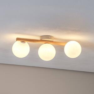 TK Lighting Estera mennyezeti lámpa, opálüveg, fa, háromlángos, dimmelhető, Világos fa, Nappali / Étkező, Üveg
