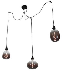 Függesztett lámpa fekete 3 fényű, LED mix füstszabályozással - Cava Luxe