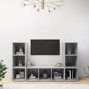 3 db betonszürke szerelt fa TV-szekrény 107 x 35 x 37 cm