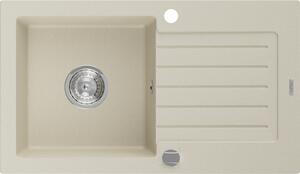 Mexen Pablo egymedencés gránit mosogató csepegtetővel 752 x 436 mm, bézs, krómozott szifon - 6510751010-69