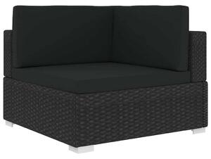 1 db fekete polyrattan moduláris sarokfotel párnákkal