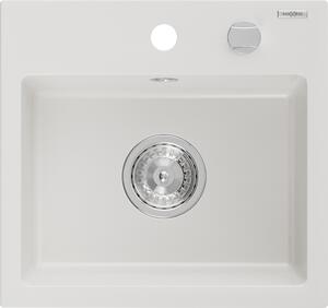Mexen Milo egymedencés gránit mosogató 435 x 410 mm, fehér, króm szifon - 6505441000-20