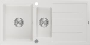 Mexen Andres - gránit mosogató 100,0x50,0 cm, 1,5 kamrás, fehér, 6515101510-20