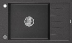 Mexen Elias gránit mosogatótálca 1 rekesszel, csepptálcával 795 x 480 mm, fekete foltos, króm szifon - 6511791005-76