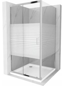 Mexen Apia eltolható zuhanykabin 90 x 90 cm, 5 mm-es üveg, króm profil-átlátszó üveg / hevederek + vékony zuhanytálca 5 cm, 840-090-090-01-20-4010