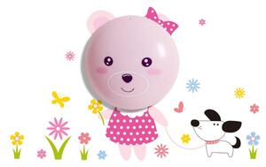 Milagro Bear fali LED gyereklámpa, matricával, rózsaszín