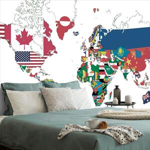 Öntapadó tapéta világtérkép zászlókkal fehér háttéren
