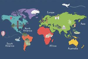 Öntapadó tapéta világtérkép tereptárgyakkal