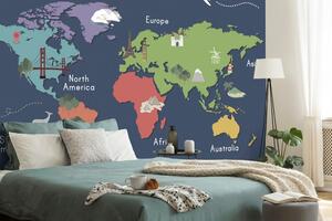 Öntapadó tapéta világtérkép tereptárgyakkal