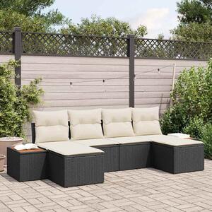 Kerti Kanapé Szett 6 db Fekete és Krém Poly Rattan