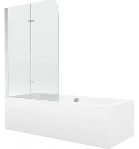 Mexen Cube téglalap alakú kád 180 x 80 cm burkolattal és 2-szárnyú paravánnal 100 cm, áttetsző, króm - 550518080X9010020100