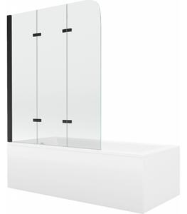 Mexen Cubik 160 x 70 cm-es téglalap alakú kád burkolattal és 3 szárnyú, 120 cm-es paravánnal, átlátszó, fekete