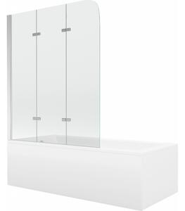 Mexen Cubik téglalap alakú kád 150 x 70 cm burkolattal és 3-szárnyas paravánnal 120 cm, átlátszó, króm - 550315070X9012030100
