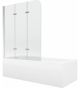 Mexen Vega téglalap alakú kád 150 x 70 cm burkolattal és 3-szárnyú paravánnal 120 cm, átlátszó, króm - 550115070X9012030100