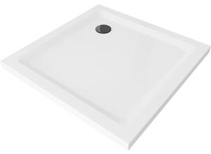 Mexen Flat négyzet alakú slim zuhanytálca 70 x 70 cm, Fehér, szifon Fekete - 40107070B