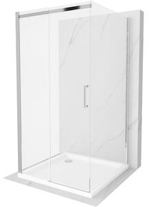 Mexen Omega, 3 falas zuhanykabin tolóajtóval 100 (ajtó) x 100 (fal) x 190 cm, 8mm átlátszó üveg, króm profil + fehér SLIM zuhanytálca, 825-100-100-01-00-3s-4010