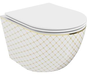 Mexen Lena, függő WC csésze 480x360x355 mm, fehér - arany mintás, 30224009