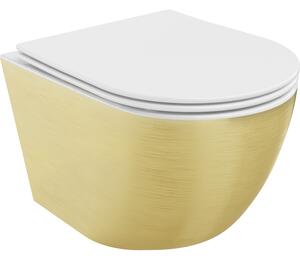 Mexen Lena Rimless WC csésze lassan záródó slim duroplast ülőkével, fehér/arany vonal mintázat - 30224007