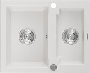 Mexen Carlos, gránit mosogató 582x475x177 mm, 1,5-kamrás, fehér, 6518581500-20