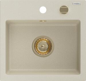 Mexen Milo egymedencés gránit mosogató 435 x 410 mm, bézs, arany szifon - 6505441000-69-G