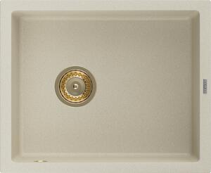Mexen Pedro egymedencés gránit mosogatótálca 560 x 460 mm, bézs, arany szifon - 6508561000-69-G