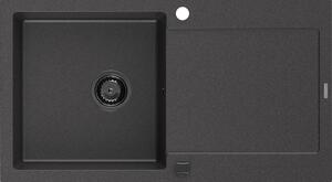 Mexen Leo, gránit mosogató 900x500x190 mm, 1 kamrás, fekete foltos fekete szifonnal, 6501901010-76-B