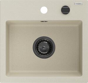 Mexen Milo, gránit mosogató 435x410x171 mm, 1 kamrás, bézs, fekete szifonnal, 6505441000-69-B
