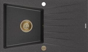 Mexen Cesar, gránit mosogató 775x470x190 mm, 1 kamrás, fekete foltos arany szifonnal, 6514771010-76-G