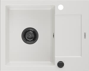 Mexen Enzo, gránit mosogató 576x465x174 mm, 1 kamrás, fehér, fekete szifonnal, 6506571005-20-B