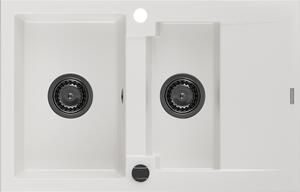 Mexen Gaspar, gránit mosogató 737x475x177 mm, 1,5 kamrás, fehér, fekete szifonnal, 6507731505-20-B