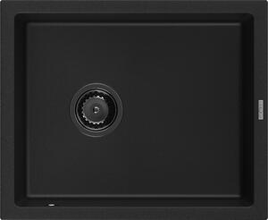 Mexen Pedro 1-medencés, gránit mosogató 560 x 460 mm, fekete, fekete szifon - 6508561000-77-B