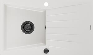 Mexen Cesar, gránit mosogató 775x470x190 mm, 1 kamrás, fehér, fekete szifonnal, 6514771010-20-B