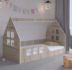 Montessori Házikó gyerekágy sonoma tölgyfa 160 x 80 cm - balos