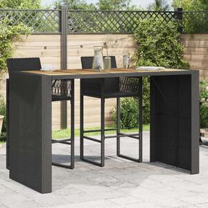 VidaXL fekete polyrattan kerti asztal akácfa lappal 185 x 80 x 110 cm