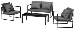 Kerti bútor szett Lerum 2 x kerti szék kanapé üveg dohányzóasztal fekete