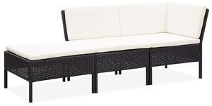 3 részes fekete polyrattan kerti ülőgarnitúra párnákkal