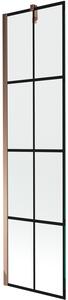 Mexen Next, kádparaván 1 szárny 50 x 150 cm, fix szárny, 6 mm átlátszó üveg fekete mintával, rózsa arany profil, 895-050-000-00-77-60