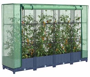 Rattan hatású magaságyás üvegháztakaróval 160 x 40 x 123 cm