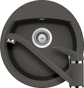 Schock Manhattan R-100 konyhai mosogatótálca 470 x 490 mm és Schock Cosmo konyhai csaptelep Cristalite Asphalt, aszfaltszürke