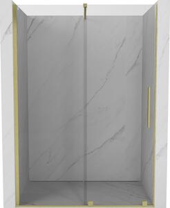 Mexen Velar zuhanyajtó tolóajtós 140 cm, átlátszó, arany kefével - 871-140-000-01-55