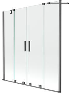 Mexen Velar Duo, 2 szárnyas eltolható kádparaván 160 x 150 cm, 8mm átlátszó üveg, grafit matt profil, 896-160-000-02-66