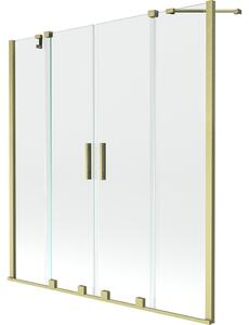 Mexen Velar Duo, 2 szárnyas eltolható kádparaván 140 x 150 cm, 8mm átlátszó üveg, arany matt profil, 896-140-000-02-55