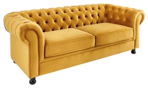 Design 3-szémelyes ülőgarnitúra Chesterfield 192 cm mustársárga bársony