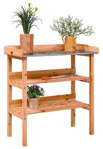 Barna tömör fenyőfa növénytartó asztal polcokkal 78x38x82,5 cm