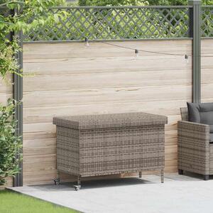 Szürke polyrattan kerti tárolóláda kerekekkel 110x55x73 cm