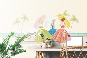 Öntapadó tapéta retro hölgyek esernyőkkel