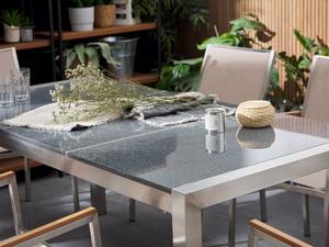 Hatszemélyes szürke gránit osztott asztallapú étkezőasztal bézs textilén székekkel GROSSETO
