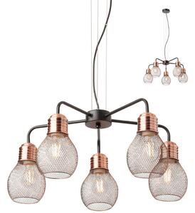 Loft csillár fekete-vörösréz színben, 5 karos (Edison)