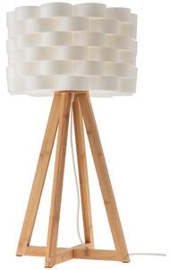 Smarter Inge asztali lámpa, fehér-fa, 1xE27 foglalattal