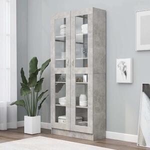 Betonszürke szerelt fa vitrinszekrény 82,5 x 30,5 x 185 cm